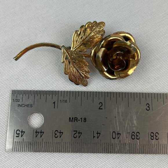 Vintage Gold Tone Rose Brooch Pin Figural 3D Romantic Feminine - Picture 6 of 7